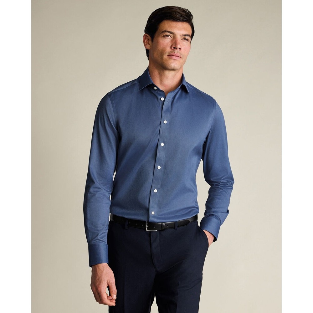 Charles Tyrwhitt Non-Iron Twill Shirt Denim Blue 17/35